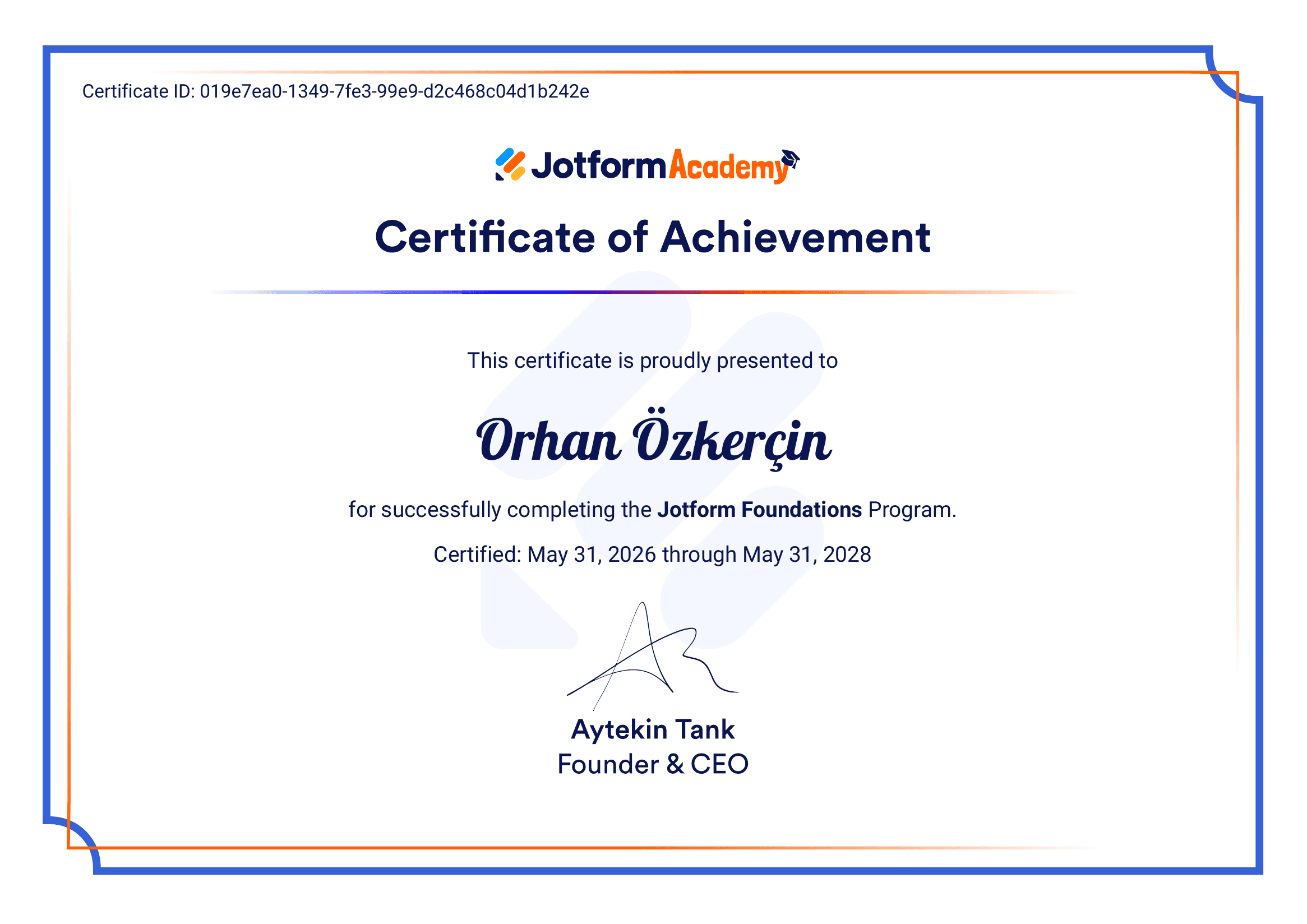 Jotform Foundations Program certificate